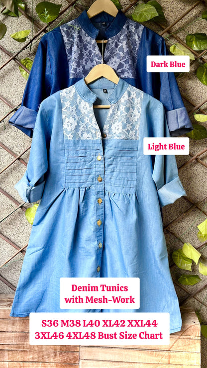 DENIM TUNICS WITH MESH WORK