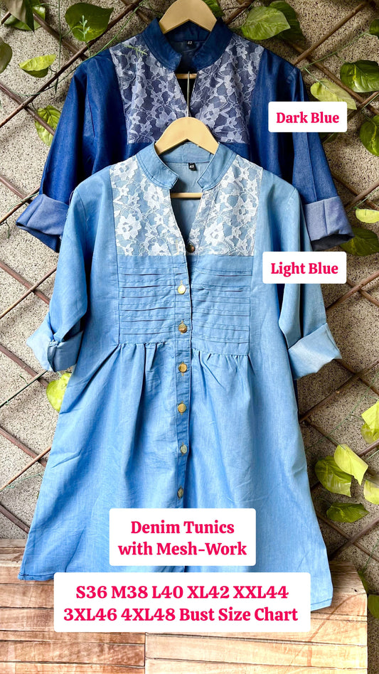 DENIM TUNICS WITH MESH WORK