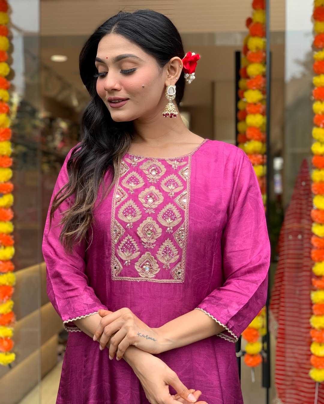 Pink Violet Kurti Set