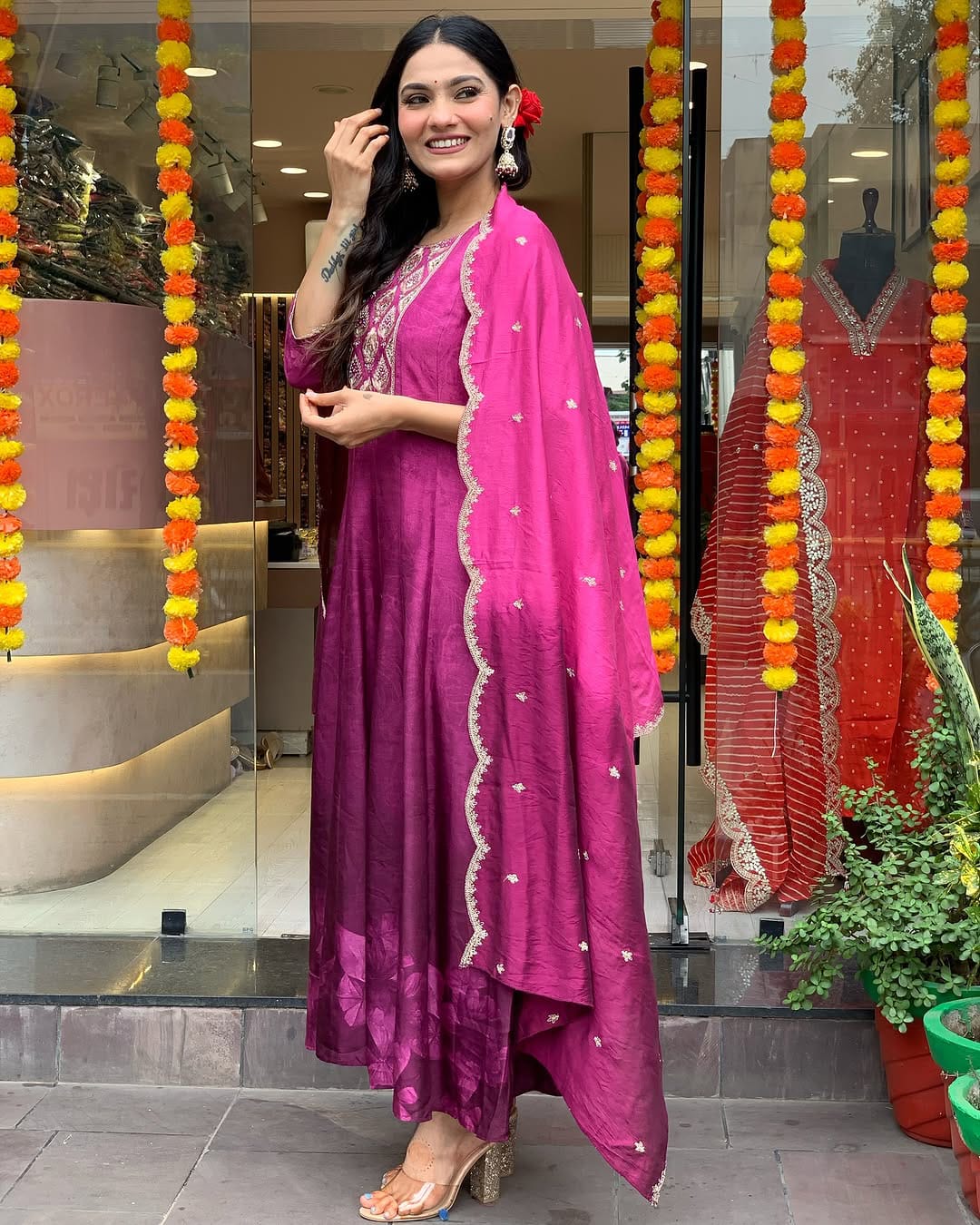 Pink Violet Kurti Set