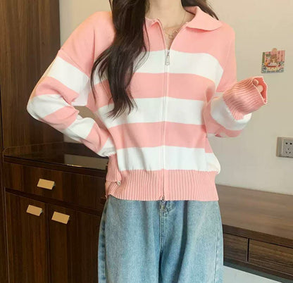 Striped Polo Neck Cardigan