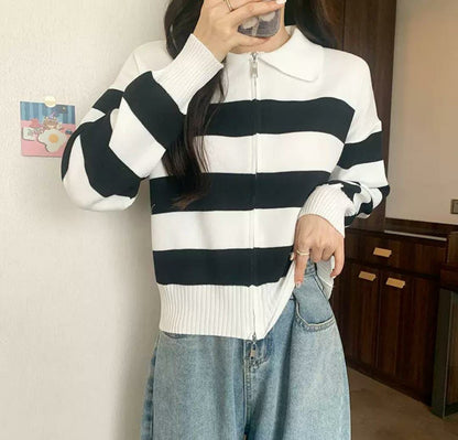 Striped Polo Neck Cardigan