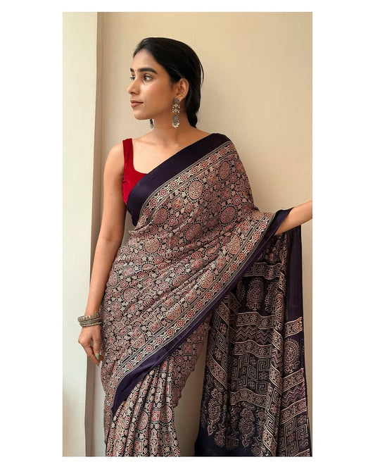 Modal Silk Ajrakh Saree