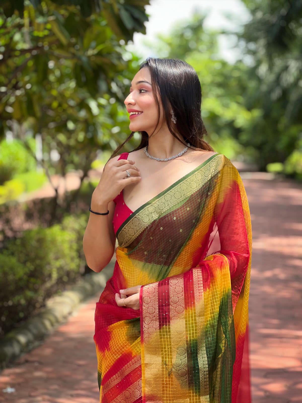 Organza Checks Saree