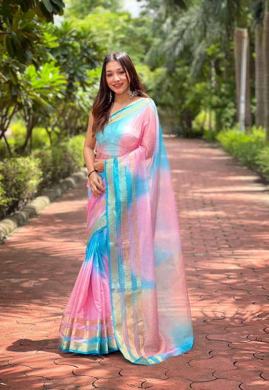 Organza Checks Saree