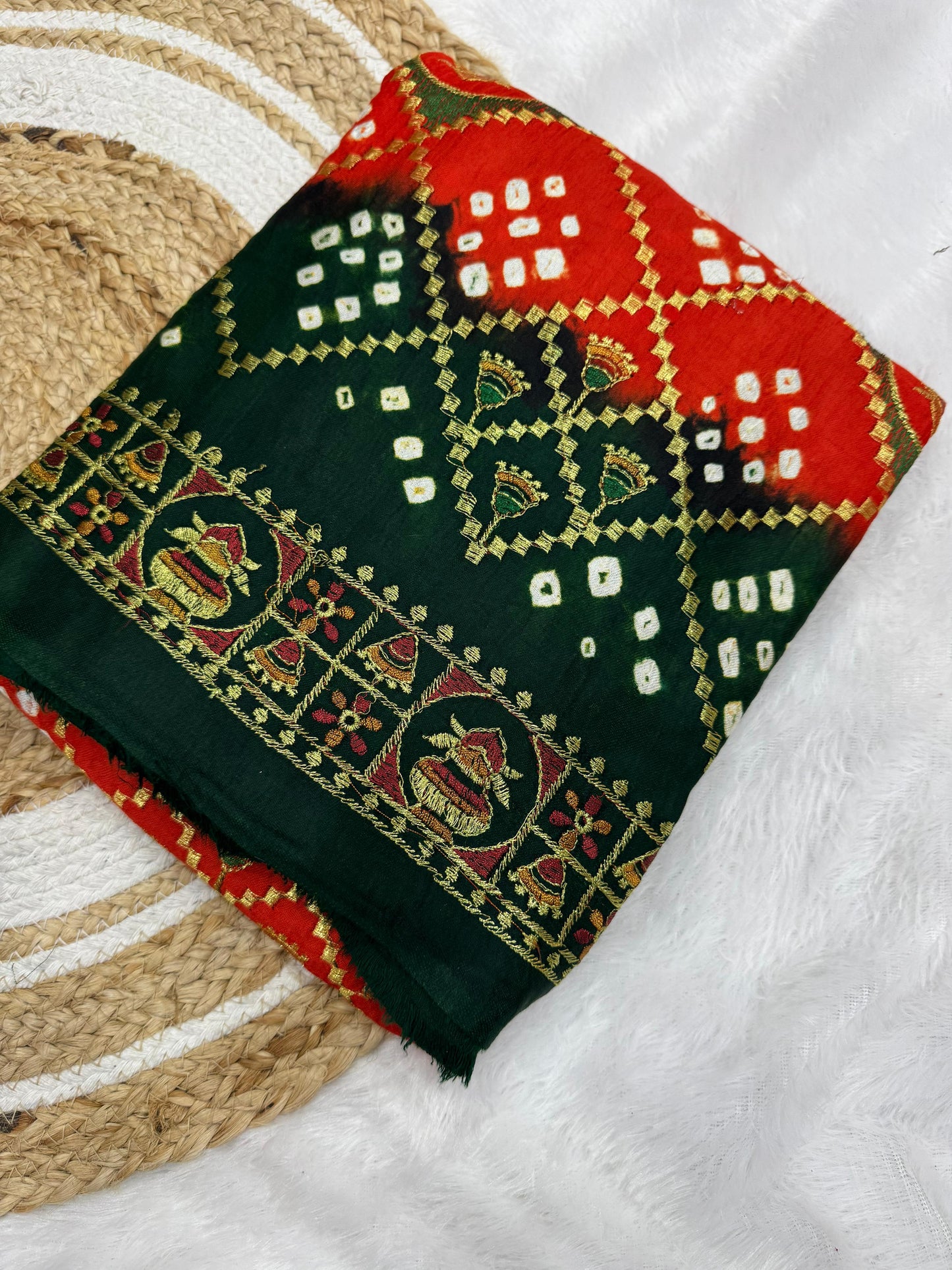 Bandhani With Gota Embroidery Saree