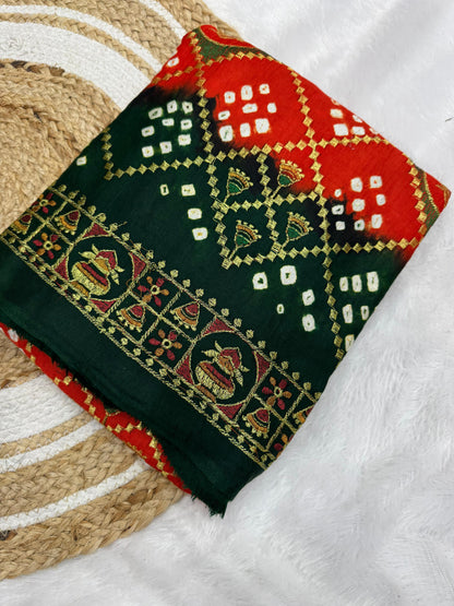 Bandhani With Gota Embroidery Saree