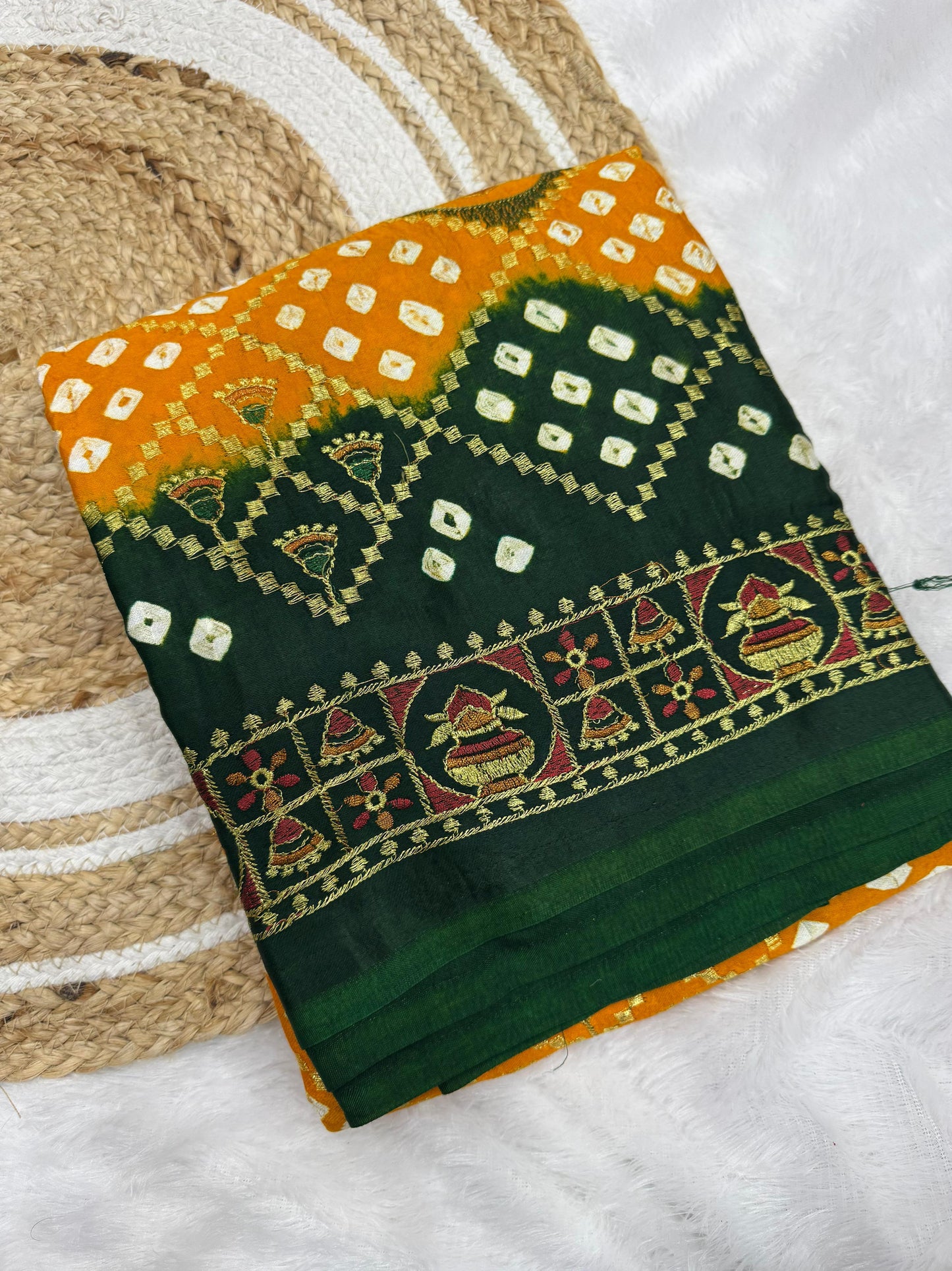 Bandhani With Gota Embroidery Saree
