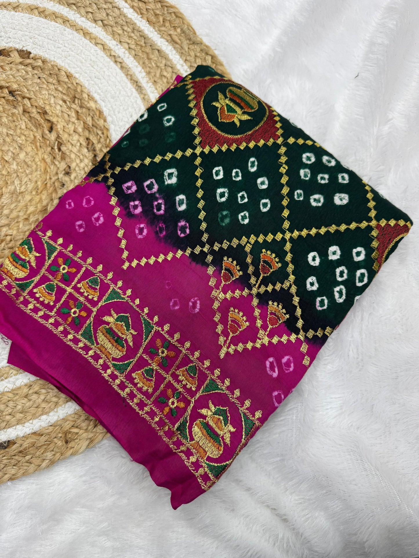 Bandhani With Gota Embroidery Saree
