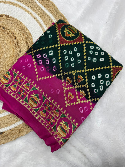 Bandhani With Gota Embroidery Saree
