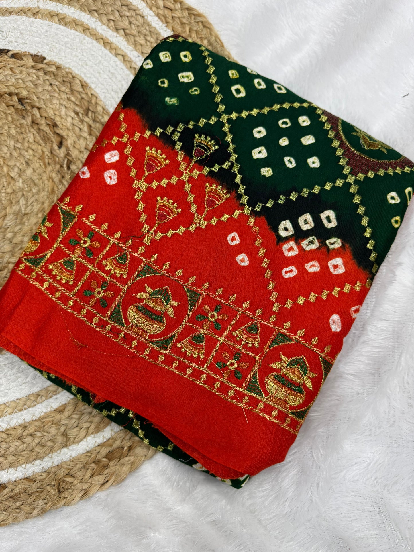 Bandhani With Gota Embroidery Saree