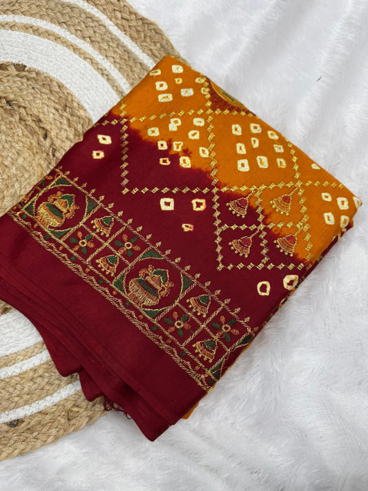 Bandhani With Gota Embroidery Saree