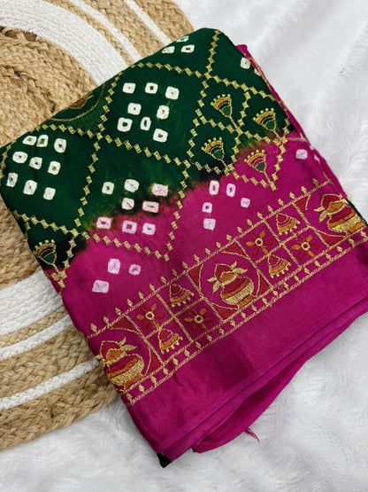Bandhani With Gota Embroidery Saree