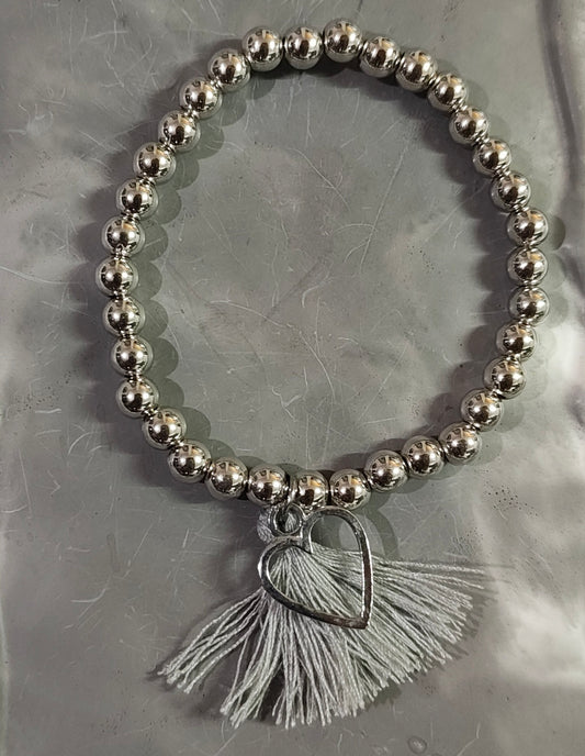 Silver Pearl Heart Bracelet