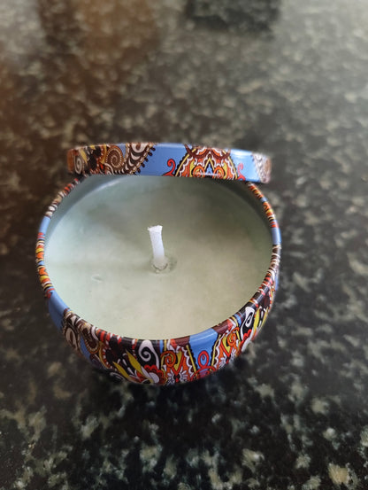 Snow Cabin Mandala Tin Candle