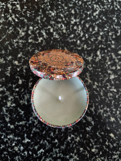 Snow Cabin Mandala Tin Candle