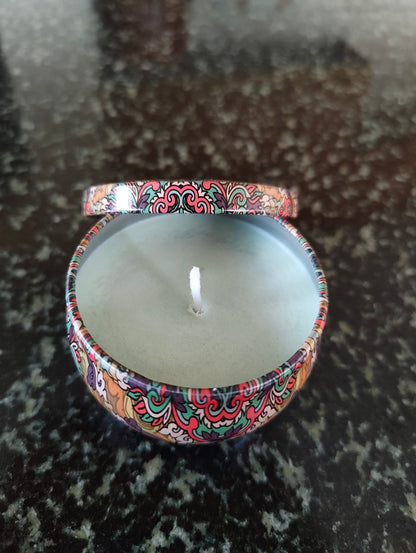 Snow Cabin Mandala Tin Candle