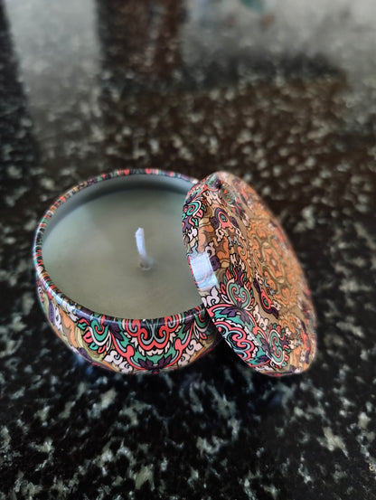 Snow Cabin Mandala Tin Candle