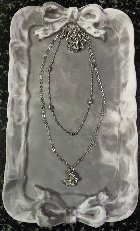 Silver Double Layered Butterfly Necklace