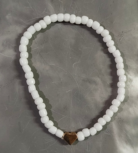 White Bead Heart Anklet
