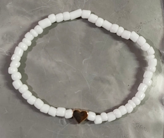 White Bead Heart Anklet