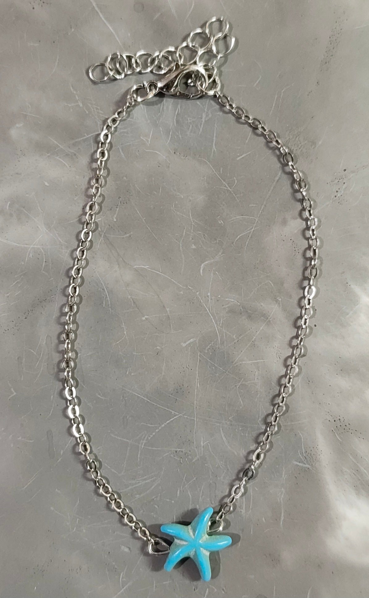 Silver Blue Star Anklet