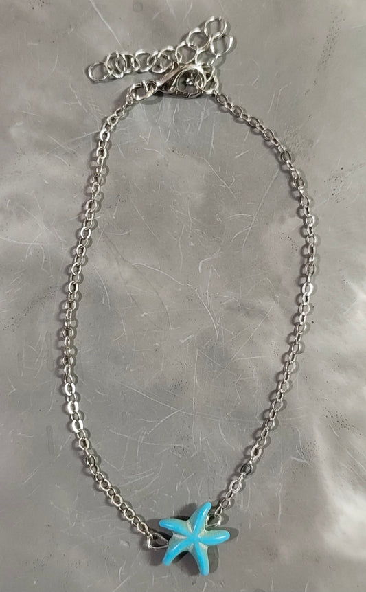 Silver Blue Star Anklet