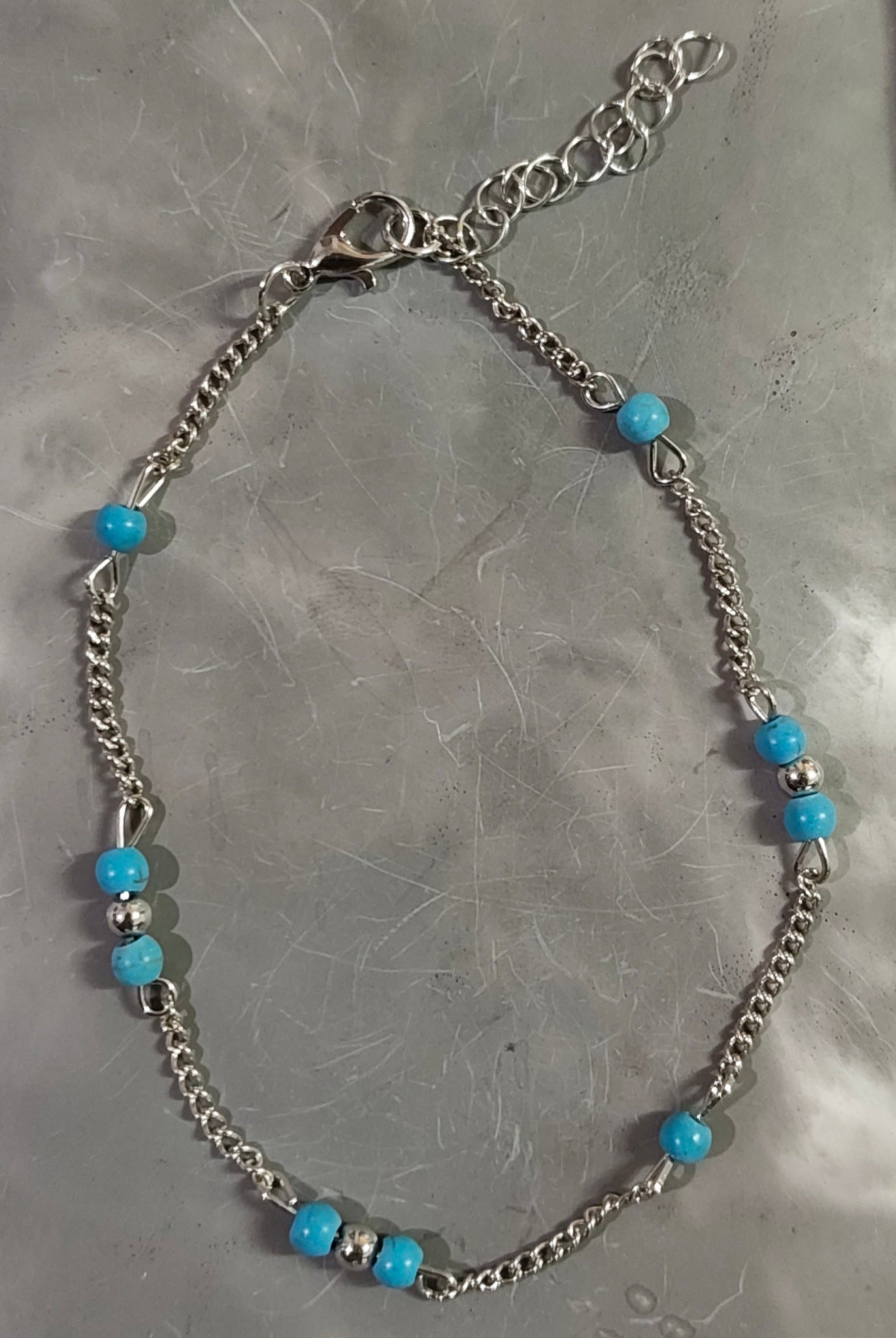 Silver Blue Bead Anklet