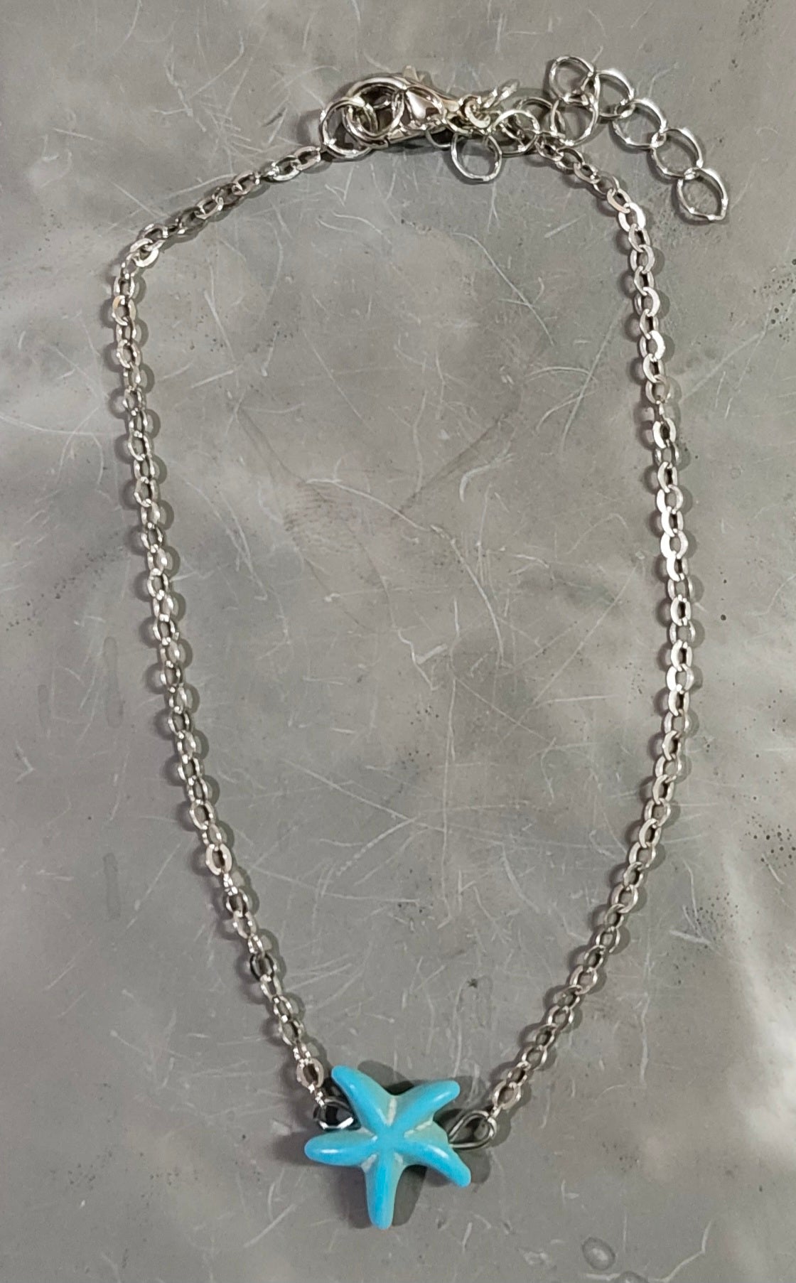 Silver Blue Star Anklet