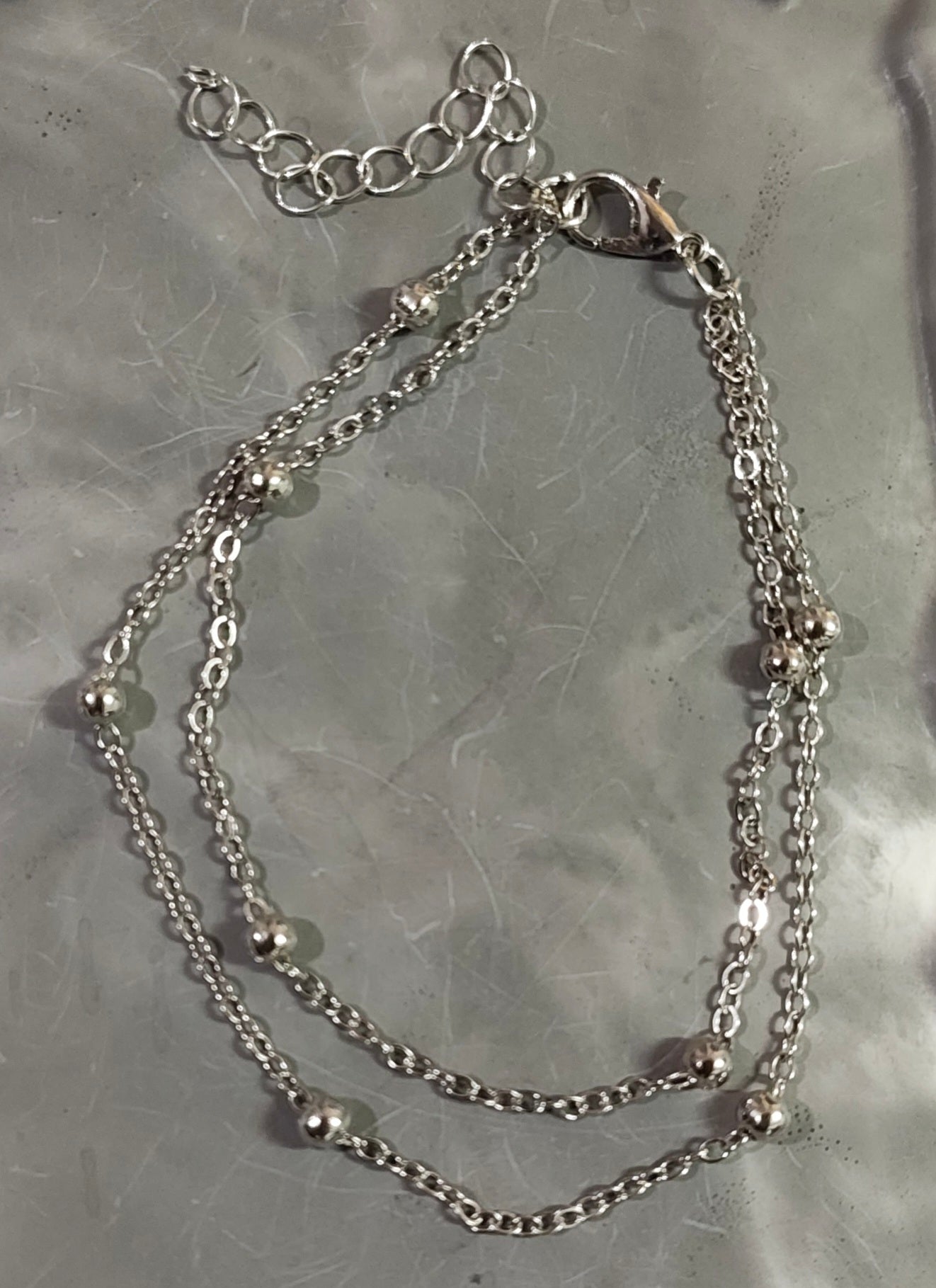 Silver Double Layered Ball Chain Anklet