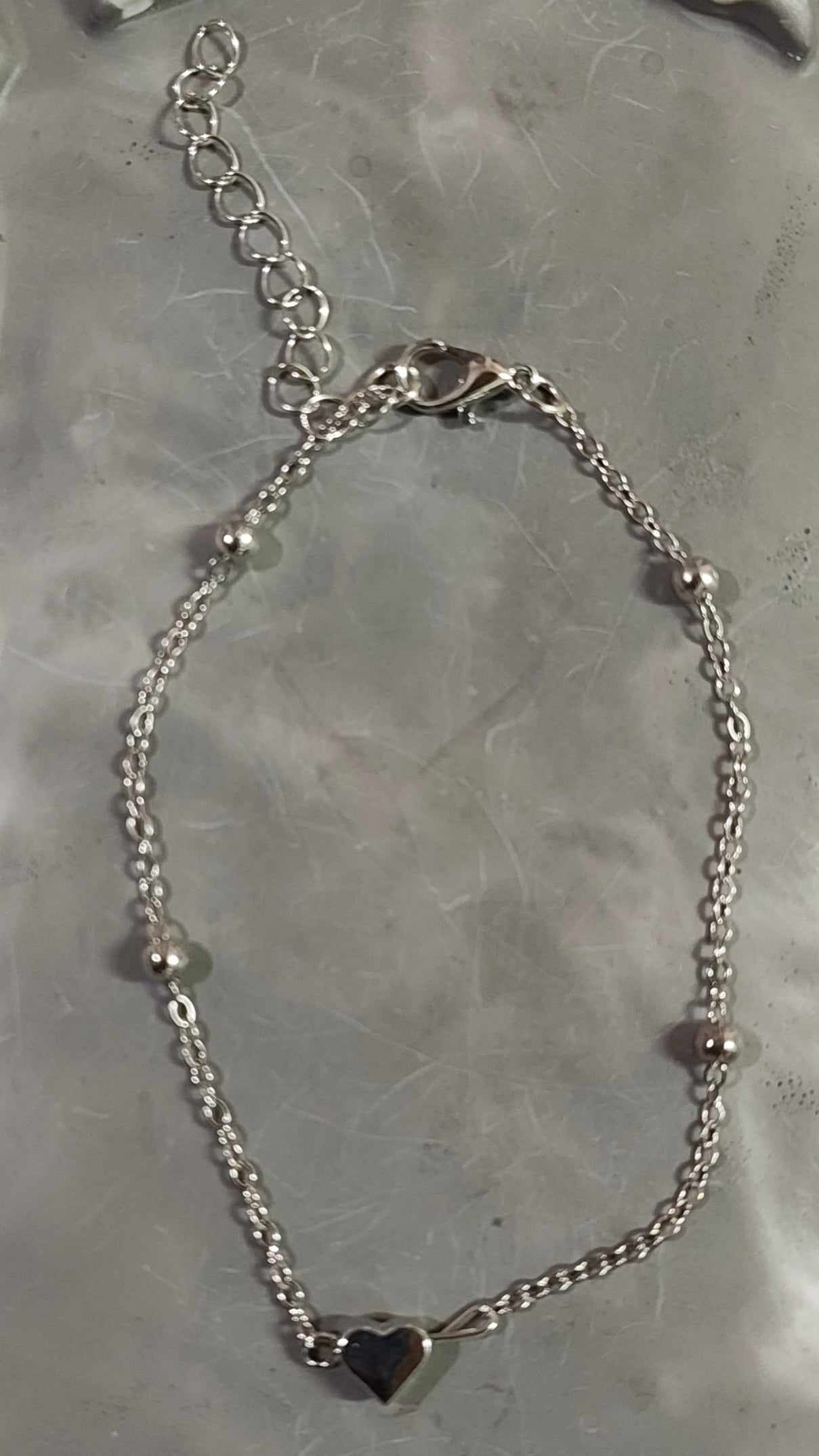 Silver Ball Chain Heart Anklet