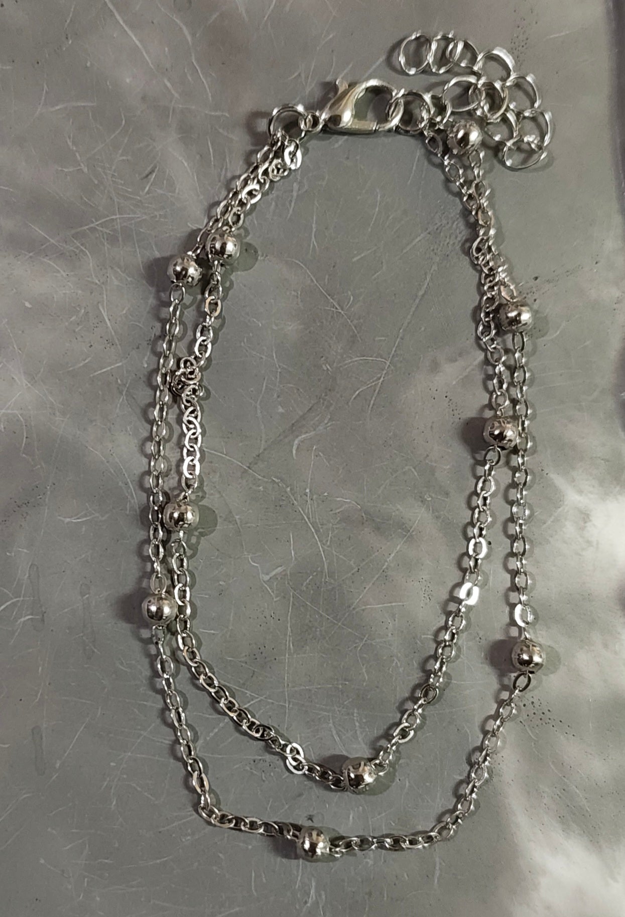 Silver Double Layered Ball Chain Anklet