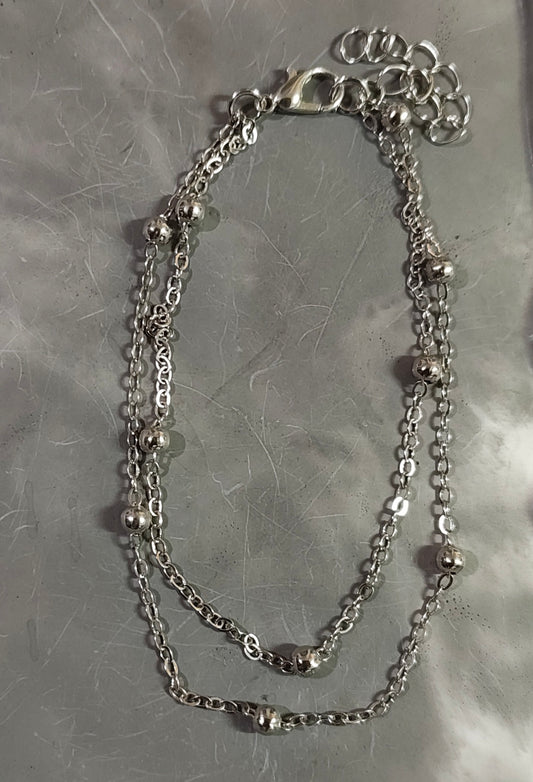 Silver Double Layered Ball Chain Anklet
