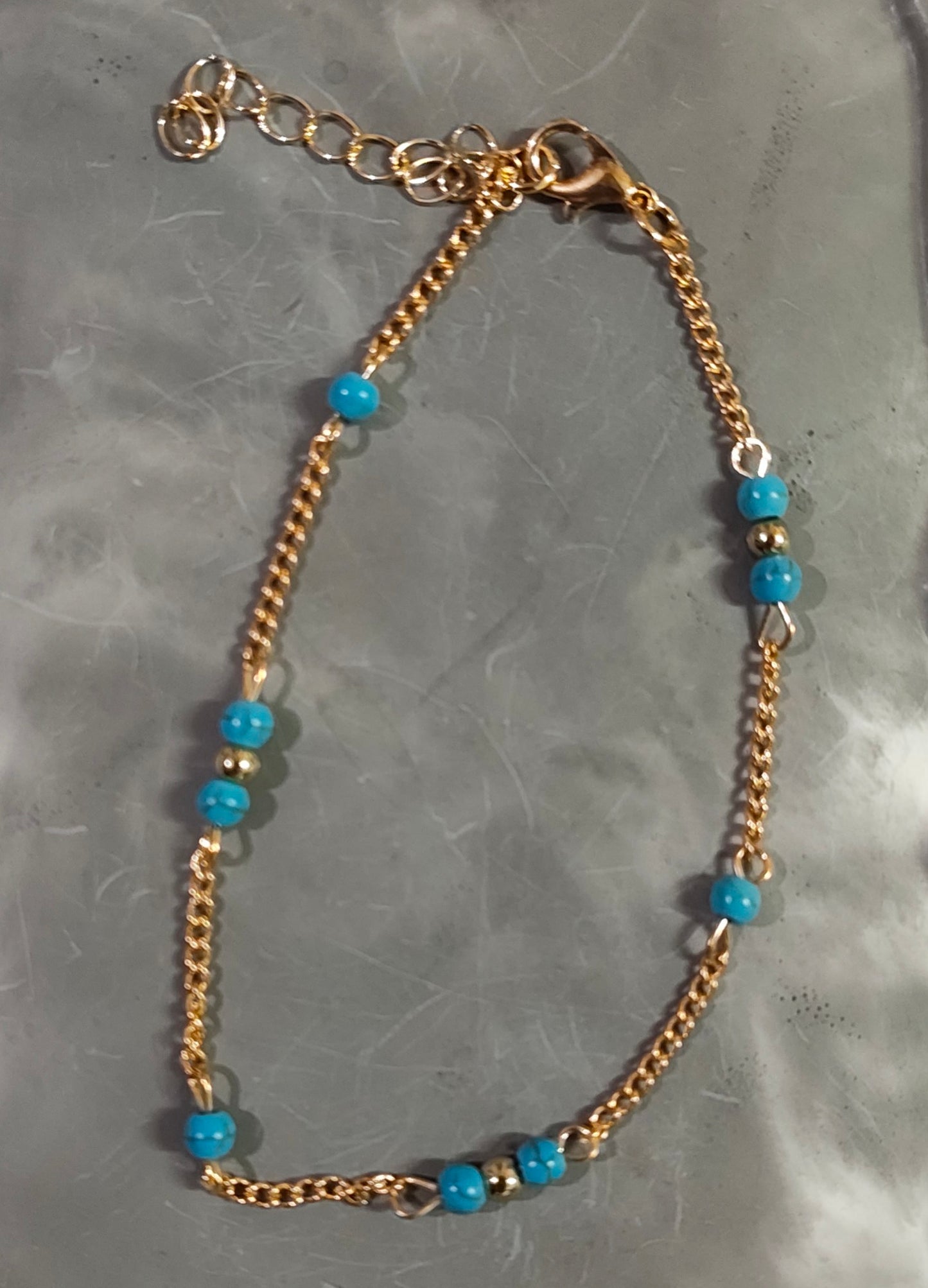 Golden Blue Bead Anklet