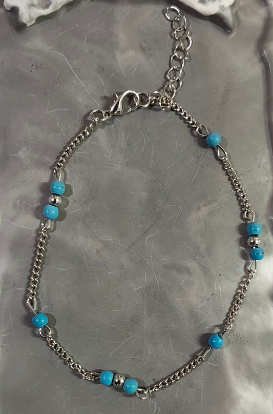 Silver Blue Bead Anklet