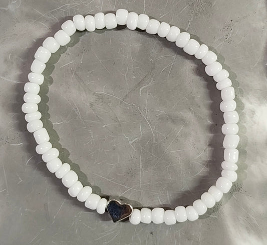 White Bead Heart Anklet