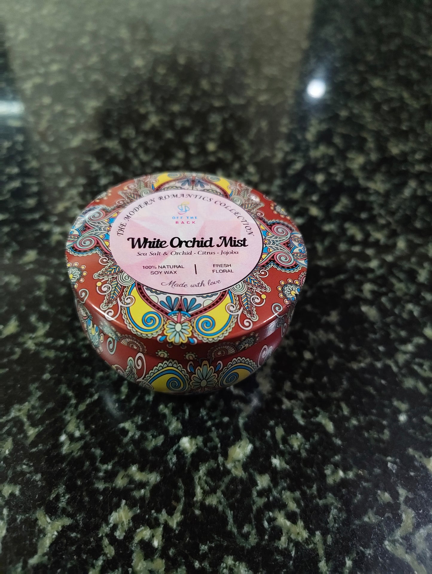 White Orchid Mist Mandala Tin Candle