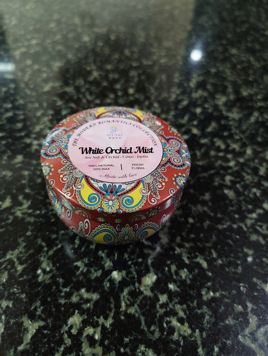 White Orchid Mist Mandala Tin Candle
