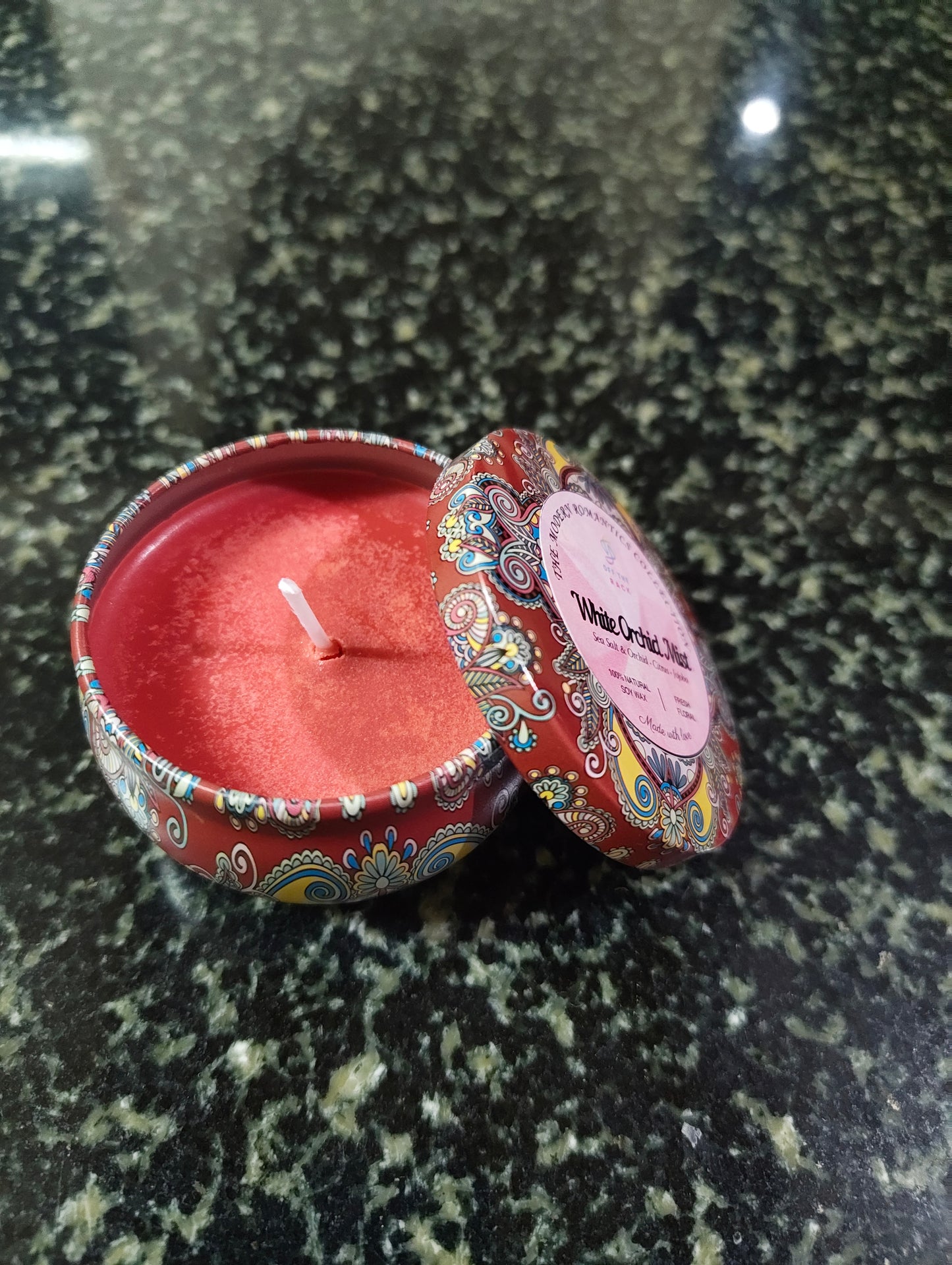 White Orchid Mist Mandala Tin Candle