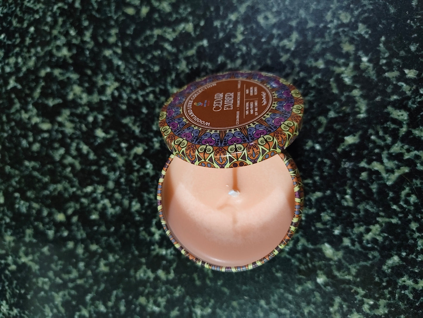 Cedar Ember Mandala Tin Candle