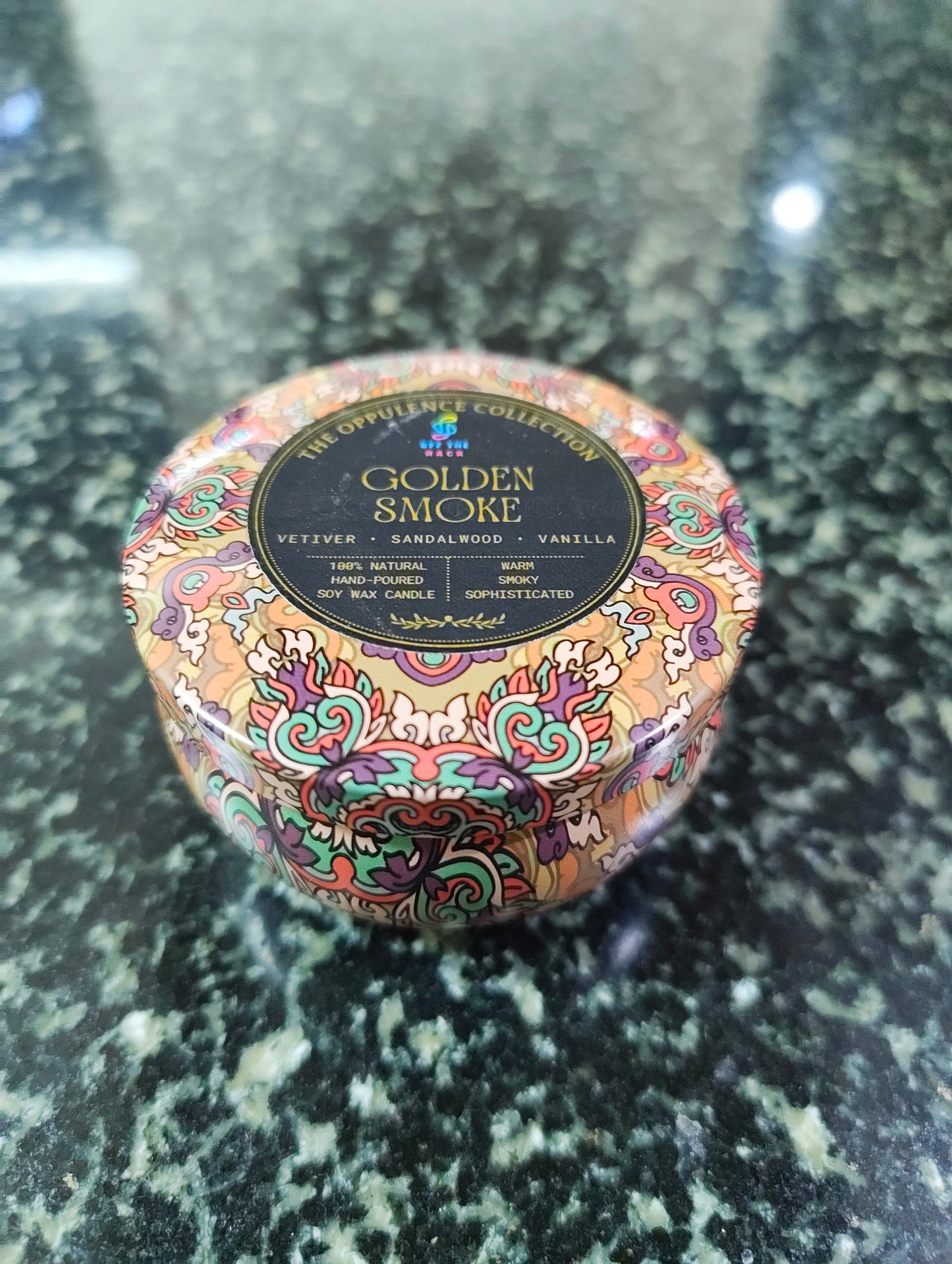 Golden Smoke Mandala Tin Candle