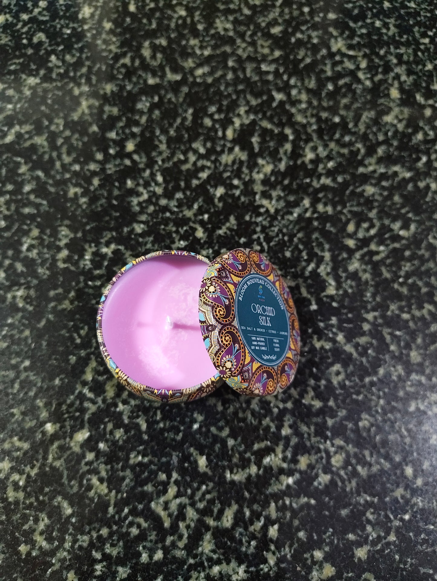 Orchid Silk Mandala Tin Candle