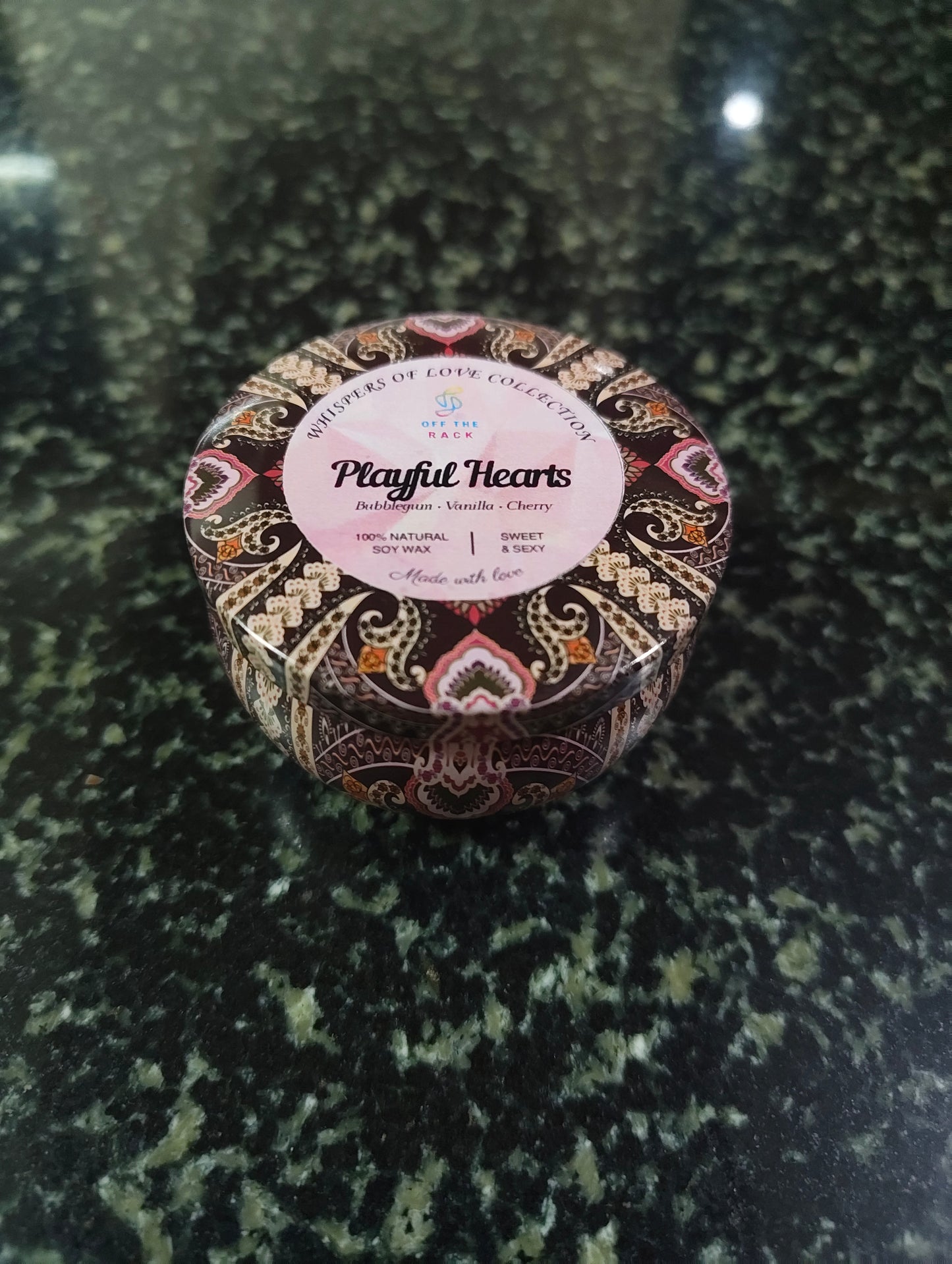 Playful Hearts Mandala Tin Candle