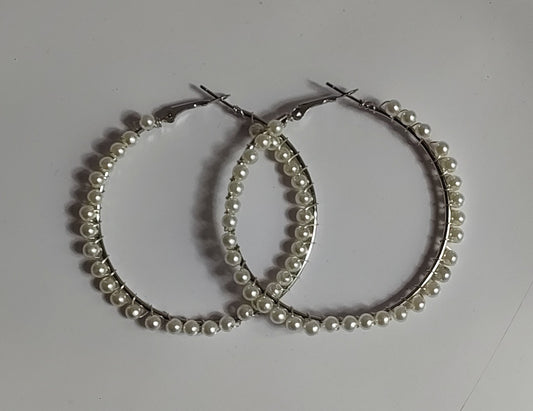 Silver Beaded Hoops