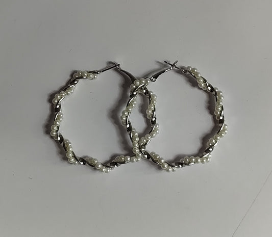 Silver Beaded Hoops
