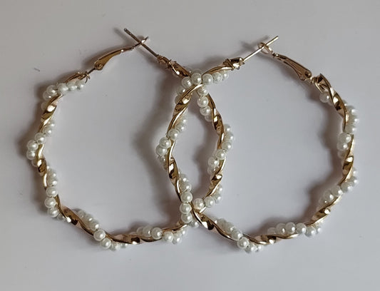 Golden Beaded Hoops