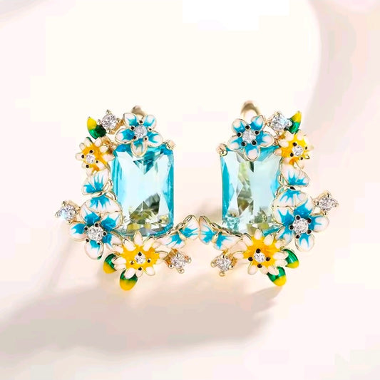 Blue Yellow Flower Earrimgs