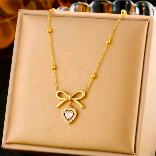 Bow With Heart Necklace