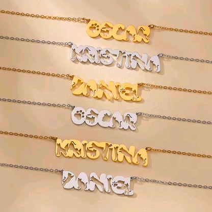 Cat Pattern Custom Name Necklace