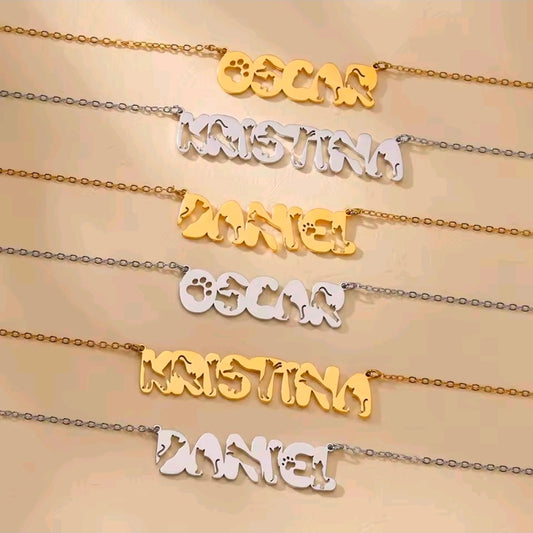 Cat Pattern Custom Name Necklace